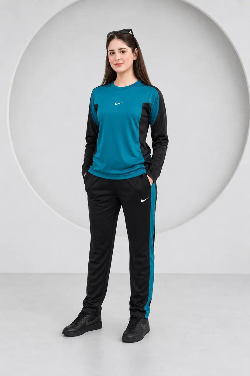Nik Teal and Black Full Sleeves Dri-Fit Tracksuit - F