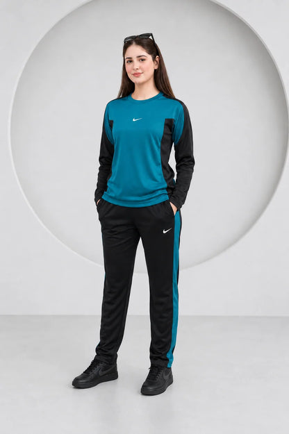 Nik Teal and Black Full Sleeves Dri-Fit Tracksuit - F