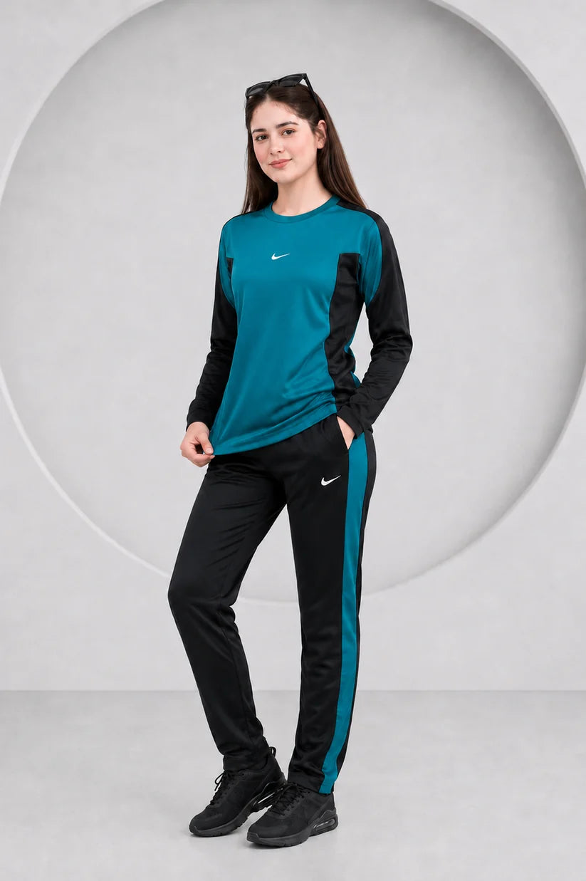 Nik Teal and Black Full Sleeves Dri-Fit Tracksuit - F