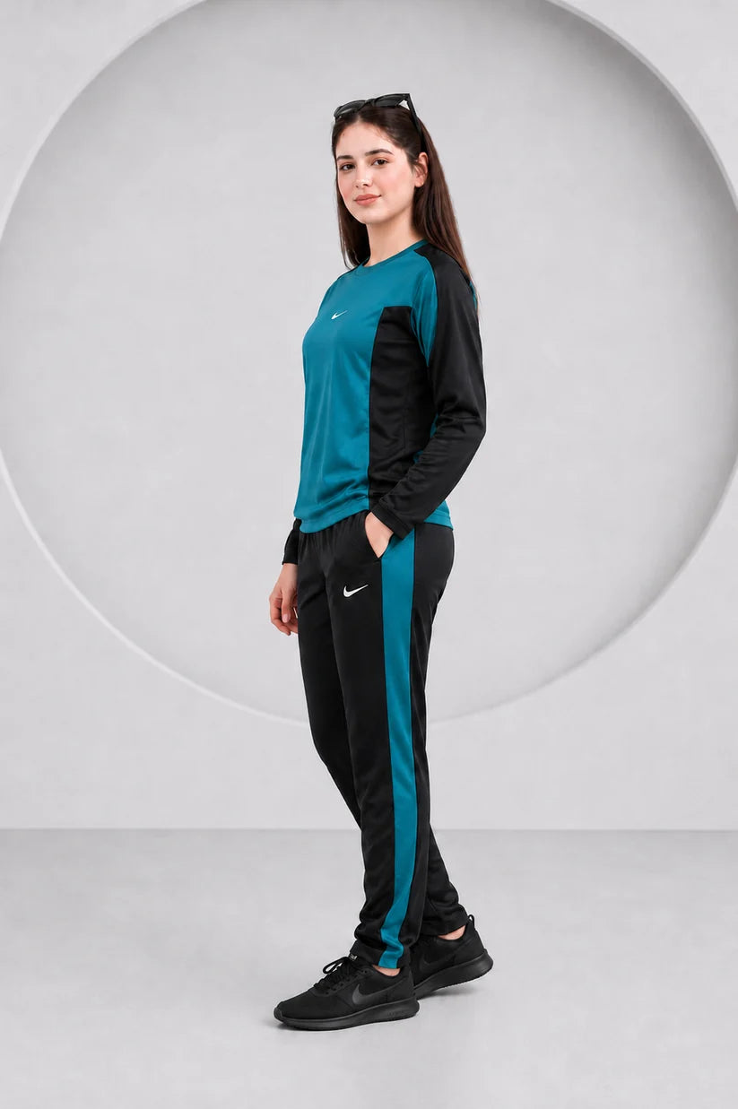 Nik Teal and Black Full Sleeves Dri-Fit Tracksuit - F