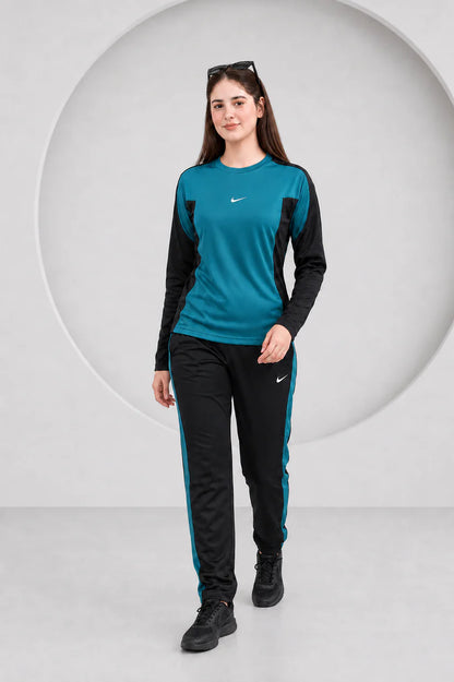 Nik Teal and Black Full Sleeves Dri-Fit Tracksuit - F
