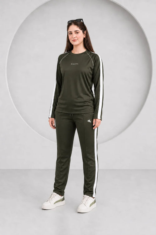 KF Olive and white Full sleeves Ultra Soft Dri-Fit Tracksuit - F