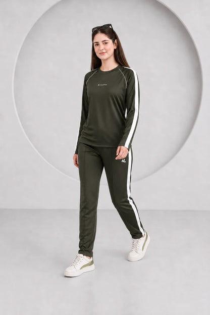 KF Olive and white Full sleeves Ultra Soft Dri-Fit Tracksuit - F