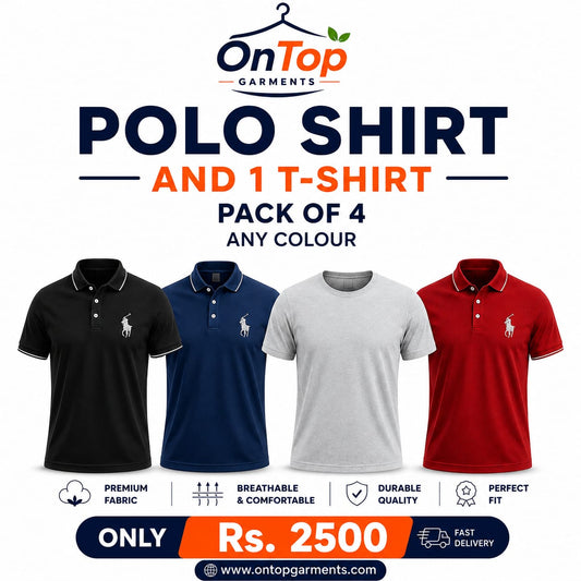 Premium 3 Polo Shirt and 1 T-Shirt — Pack of 4